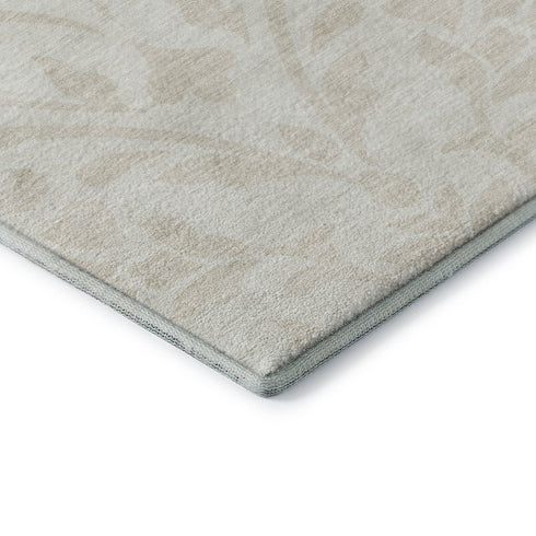 8' X 10' Ivory And Beige Floral Washable Area Rug With UV Protection