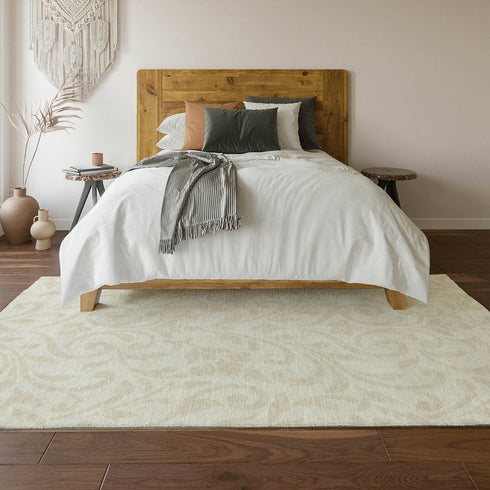 8' X 10' Ivory And Beige Floral Washable Area Rug With UV Protection