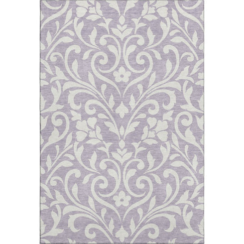 5' X 8' Lavender And Ivory Floral Washable Area Rug With UV Protection