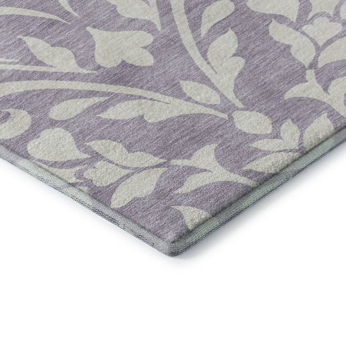 5' X 8' Lavender And Ivory Floral Washable Area Rug With UV Protection