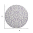 8' Lavender And Ivory Floral Washable Round Rug With UV Protection