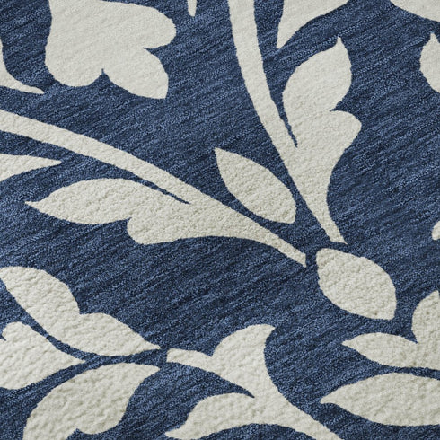 5' X 8' Navy Blue And Ivory Floral Washable Area Rug With UV Protection