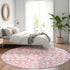 8' Pink And Ivory Floral Washable Round Rug With UV Protection