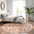 8' Salmon And Ivory Floral Washable Round Rug With UV Protection