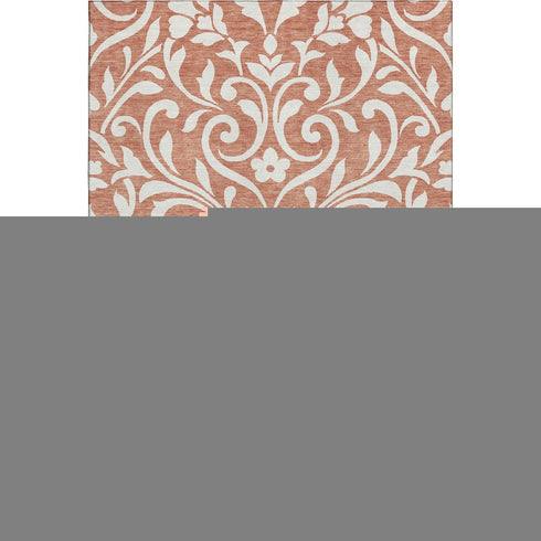 8' X 10' Salmon And Ivory Floral Washable Area Rug With UV Protection
