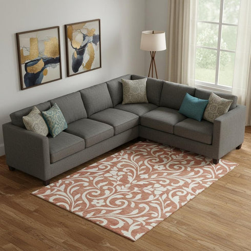 8' X 10' Salmon And Ivory Floral Washable Area Rug With UV Protection