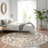 8' Taupe And Beige Floral Washable Round Rug With UV Protection