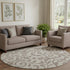 8' Taupe And Beige Floral Washable Round Rug With UV Protection
