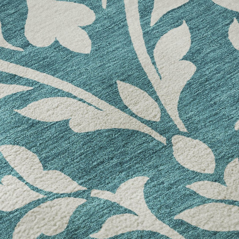 5' X 8' Teal And Ivory Floral Washable Area Rug With UV Protection