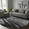 8' Black And Gray Abstract Washable Round Rug With UV Protection