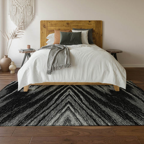 9' X 12' Black And Gray Abstract Washable Area Rug With UV Protection