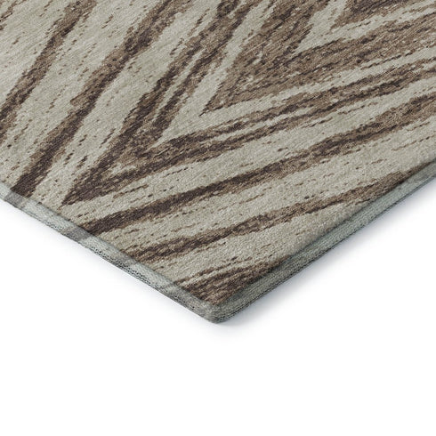 5' X 8' Brown And Beige Abstract Washable Area Rug With UV Protection
