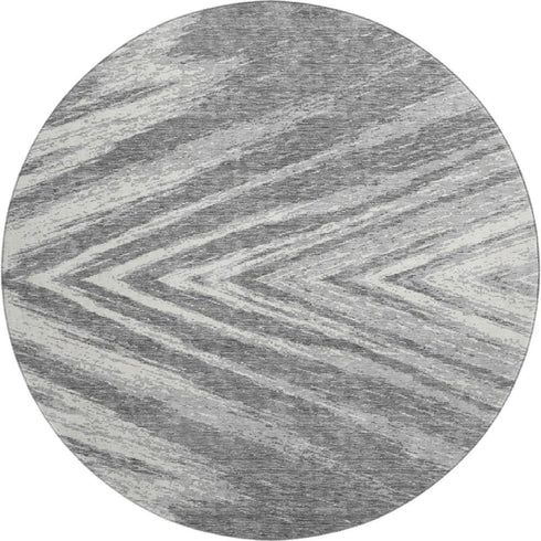 8' Gray And Ivory Abstract Washable Round Rug With UV Protection