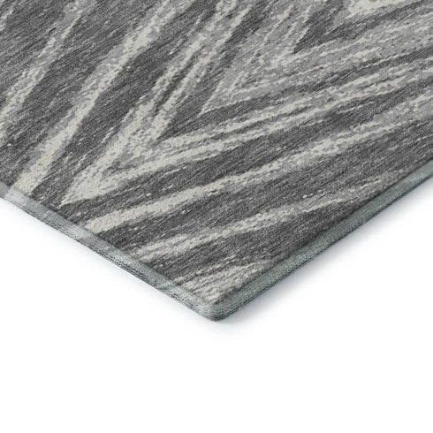8' Gray And Ivory Abstract Washable Round Rug With UV Protection