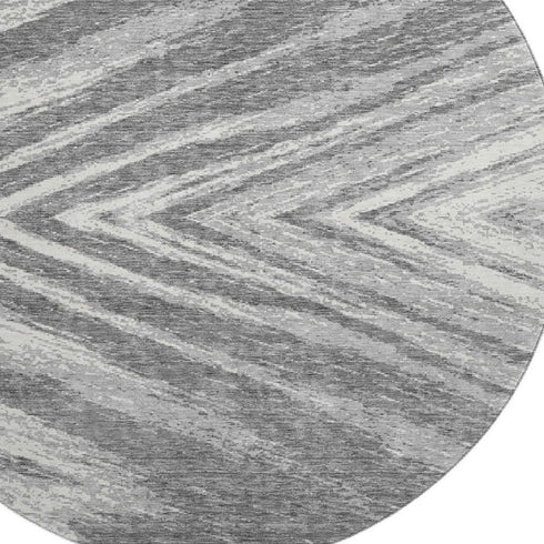 8' Gray And Ivory Abstract Washable Round Rug With UV Protection