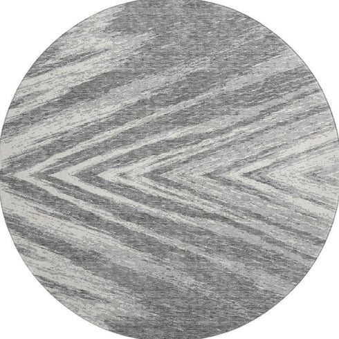 8' Gray And Ivory Abstract Washable Round Rug With UV Protection