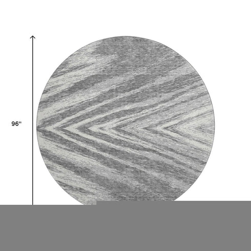 8' Gray And Ivory Abstract Washable Round Rug With UV Protection