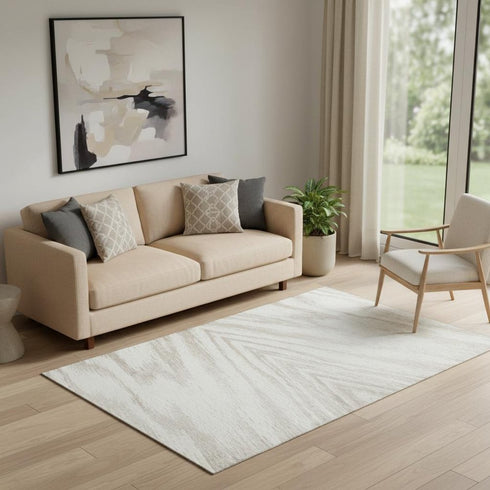 5' X 8' Ivory And Beige Abstract Washable Area Rug With UV Protection