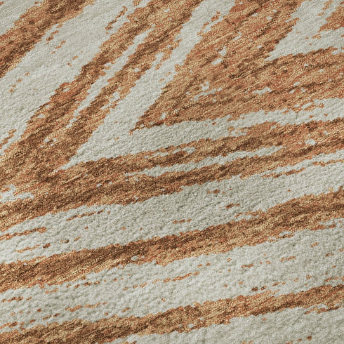 8' Rust And Beige Abstract Washable Round Rug With UV Protection