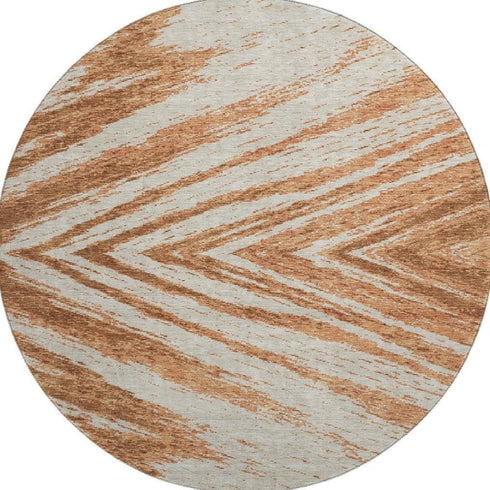 8' Rust And Beige Abstract Washable Round Rug With UV Protection