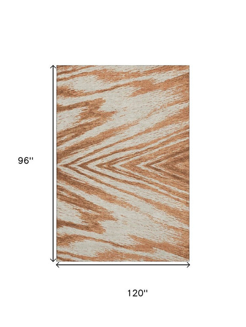 8' X 10' Rust And Beige Abstract Washable Area Rug With UV Protection
