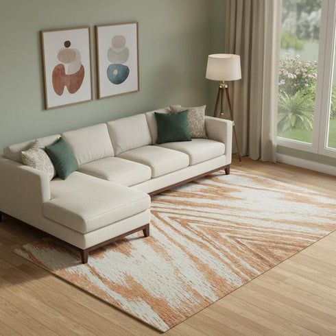 8' X 10' Rust And Beige Abstract Washable Area Rug With UV Protection