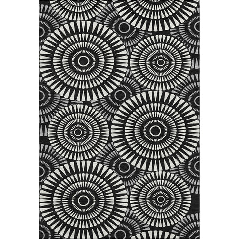 5' X 8' Black And Ivory Geometric Washable Area Rug With UV Protection