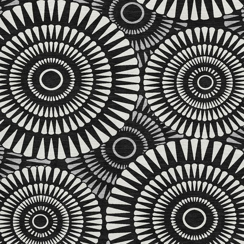 5' X 8' Black And Ivory Geometric Washable Area Rug With UV Protection