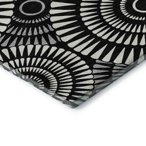 5' X 8' Black And Ivory Geometric Washable Area Rug With UV Protection