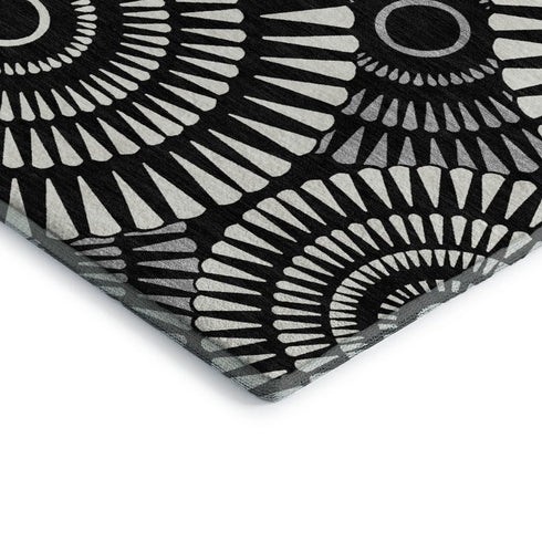 5' X 8' Black And Ivory Geometric Washable Area Rug With UV Protection