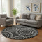 8' Black And Ivory Geometric Washable Round Rug With UV Protection