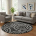 8' Black And Ivory Geometric Washable Round Rug With UV Protection