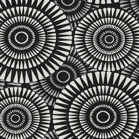 8' X 10' Black And Ivory Geometric Washable Area Rug With UV Protection