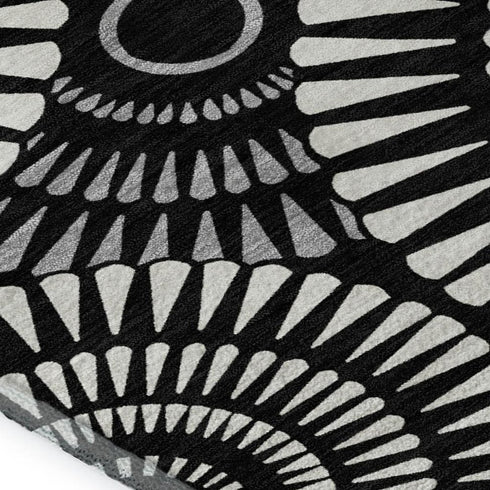 8' X 10' Black And Ivory Geometric Washable Area Rug With UV Protection
