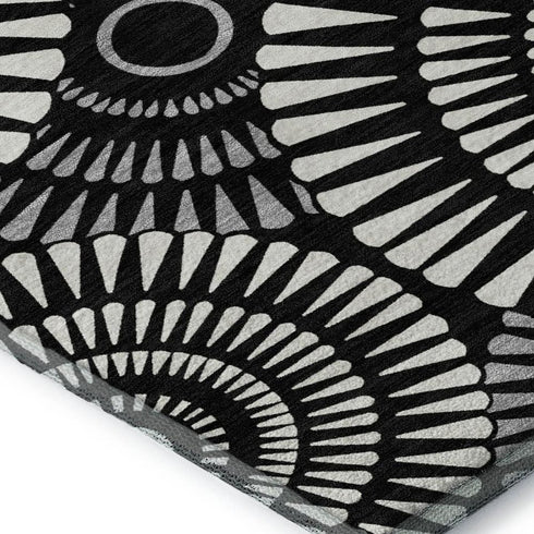 8' X 10' Black And Ivory Geometric Washable Area Rug With UV Protection