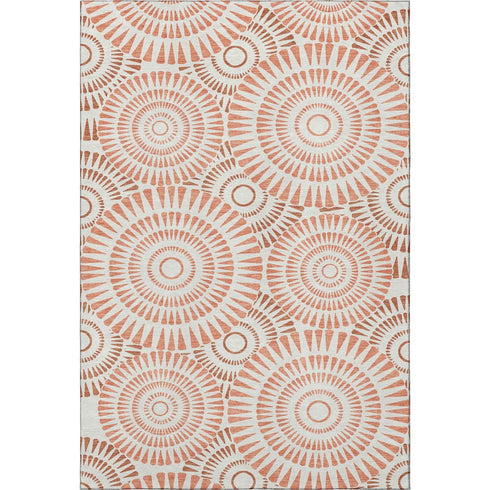 5' X 8' Coral And Ivory Geometric Washable Area Rug With UV Protection
