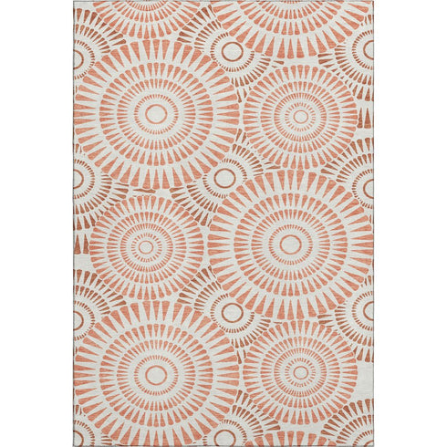 9' X 12' Coral And Ivory Geometric Washable Area Rug With UV Protection