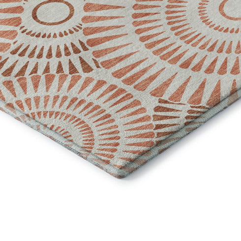 9' X 12' Coral And Ivory Geometric Washable Area Rug With UV Protection