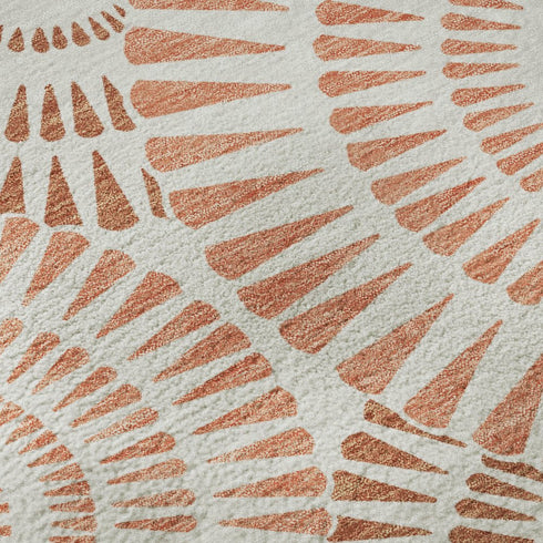 9' X 12' Coral And Ivory Geometric Washable Area Rug With UV Protection
