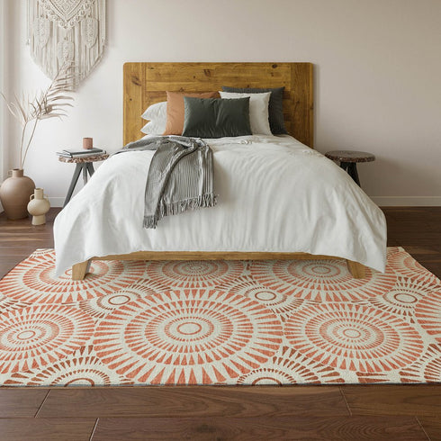 9' X 12' Coral And Ivory Geometric Washable Area Rug With UV Protection