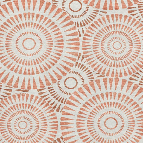 9' X 12' Coral And Ivory Geometric Washable Area Rug With UV Protection