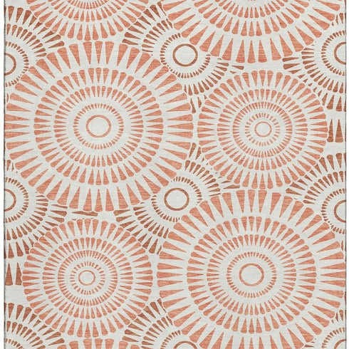 9' X 12' Coral And Ivory Geometric Washable Area Rug With UV Protection