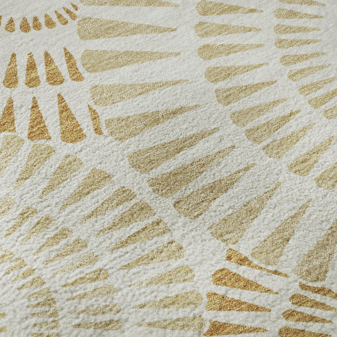 8' Gold And Ivory Geometric Washable Round Rug With UV Protection