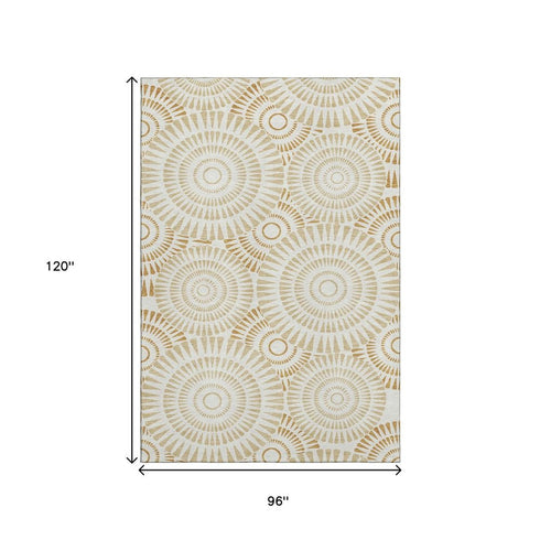 8' X 10' Gold And Ivory Geometric Washable Area Rug With UV Protection
