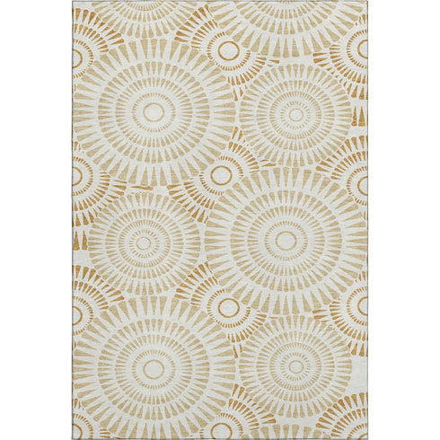 8' X 10' Gold And Ivory Geometric Washable Area Rug With UV Protection