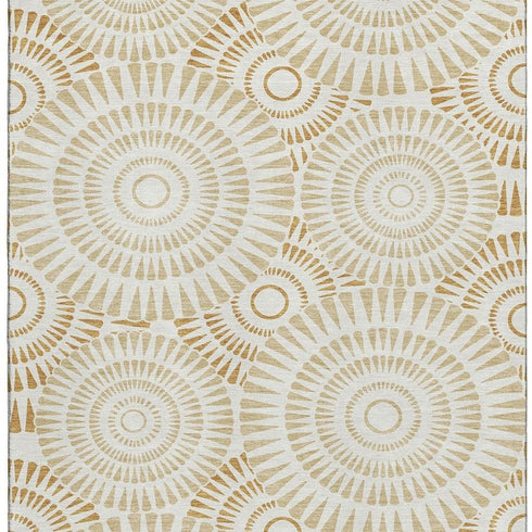 8' X 10' Gold And Ivory Geometric Washable Area Rug With UV Protection