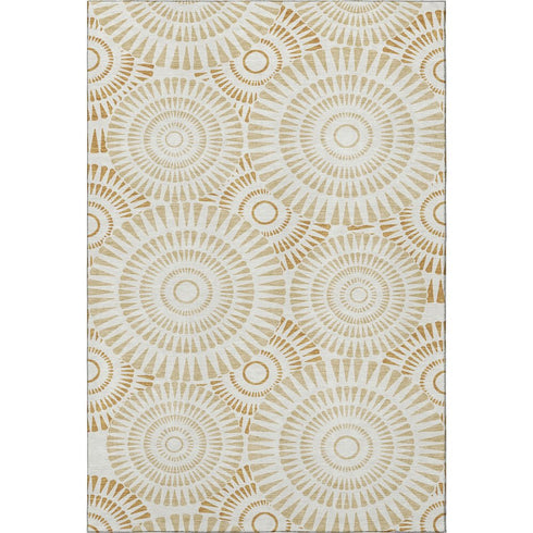 8' X 10' Gold And Ivory Geometric Washable Area Rug With UV Protection