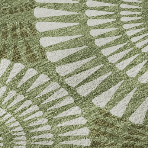 5' X 8' Green And Ivory Geometric Washable Area Rug With UV Protection