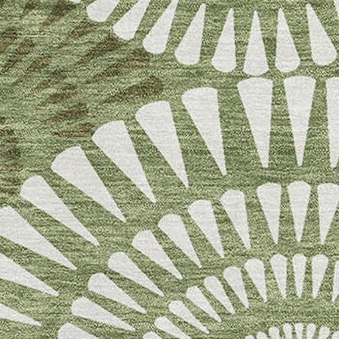 5' X 8' Green And Ivory Geometric Washable Area Rug With UV Protection