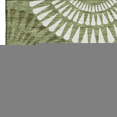 5' X 8' Green And Ivory Geometric Washable Area Rug With UV Protection